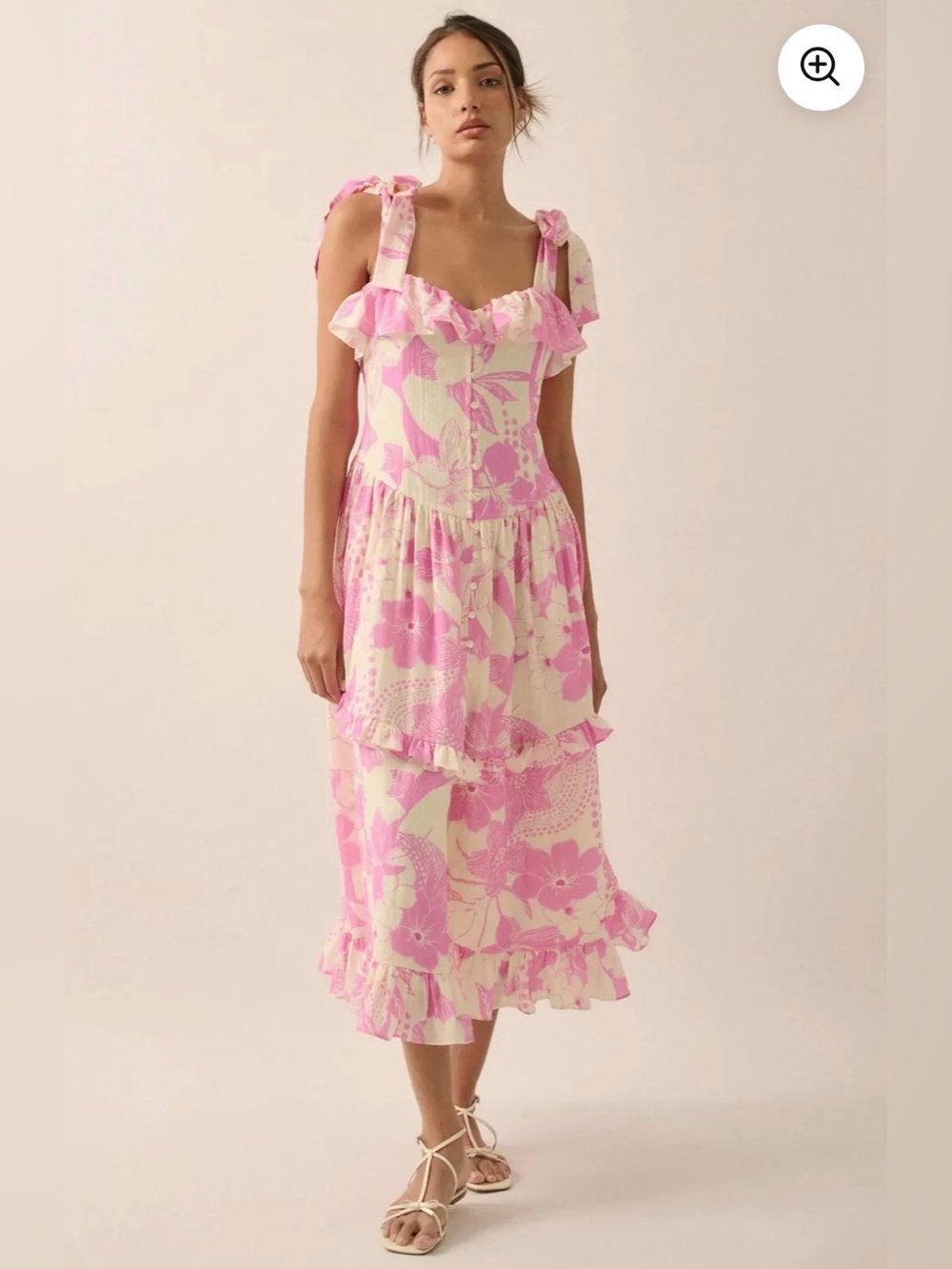 Hot Tropics Floral Button-Front Ruffle Midi Dress